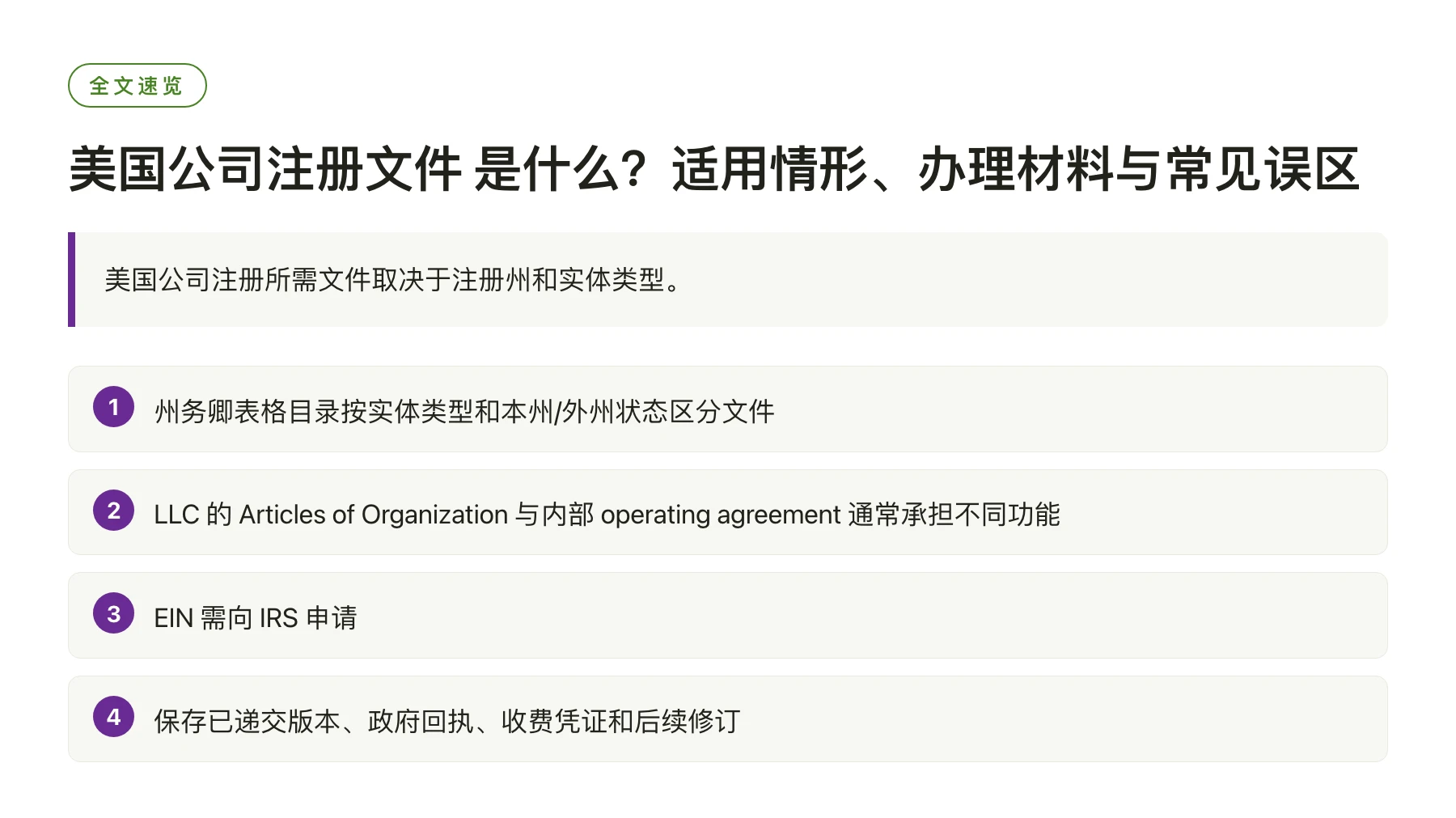 美国公司注册文件 是什么？适用情形、办理材料与常见误区——全文要点速览