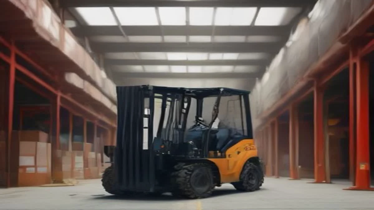 forklift moving a cable drum through a factory bay